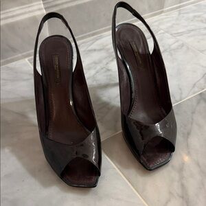 Louis Vuitton Dark Brown Patent Slingback Heels